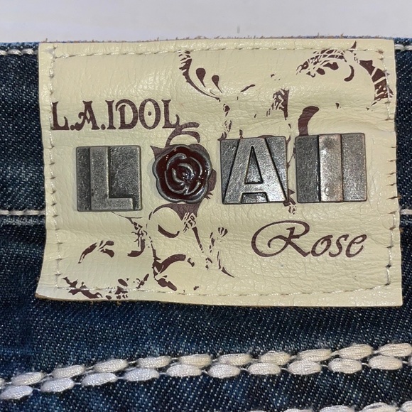 LA IDOL JEANS 15 ROSE Flair LEG JEANS RHINESTONES 5-POCKET ZIPFLY - Picture 11 of 16
